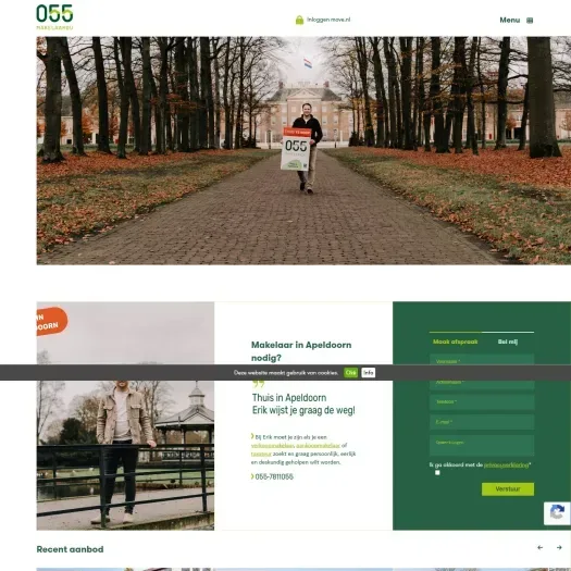 Screenshot of the website of www.055makelaardij.nl
