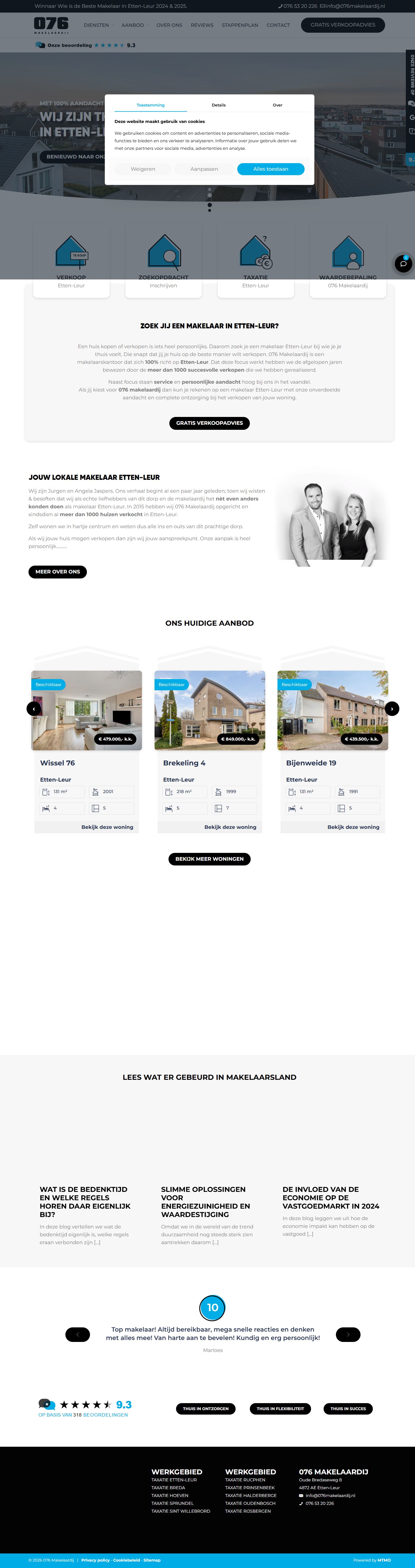 Screenshot der Website von www.076makelaardij.nl