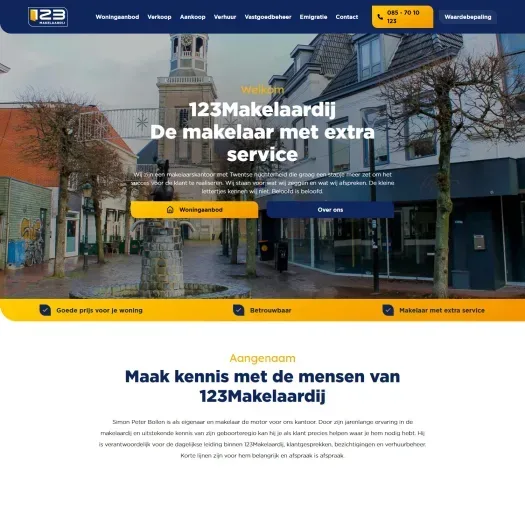 Screenshot of the website of www.123makelaardij.nl