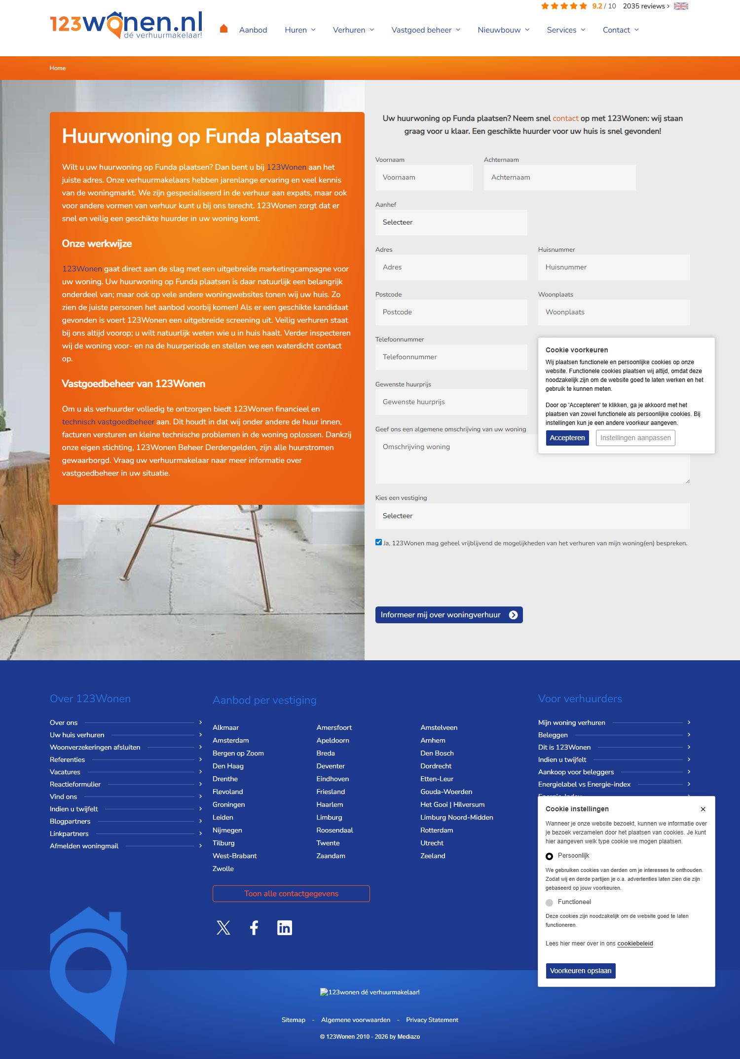 Capture d'écran du site web de www.123wonen.nl