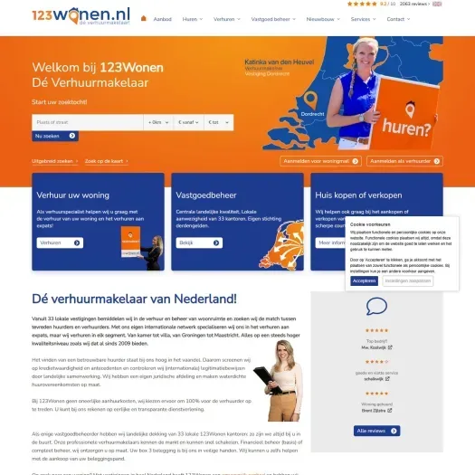 Screenshot van de website van www.123wonen.nl