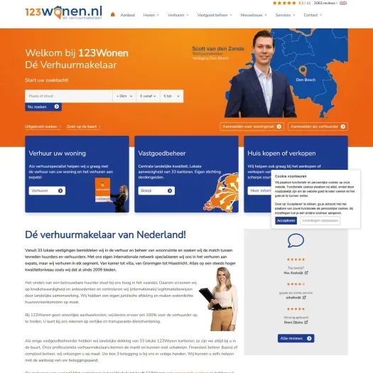 Screenshot van de website van www.123wonen.nl