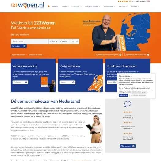 Screenshot of the website of www.123wonen.nl