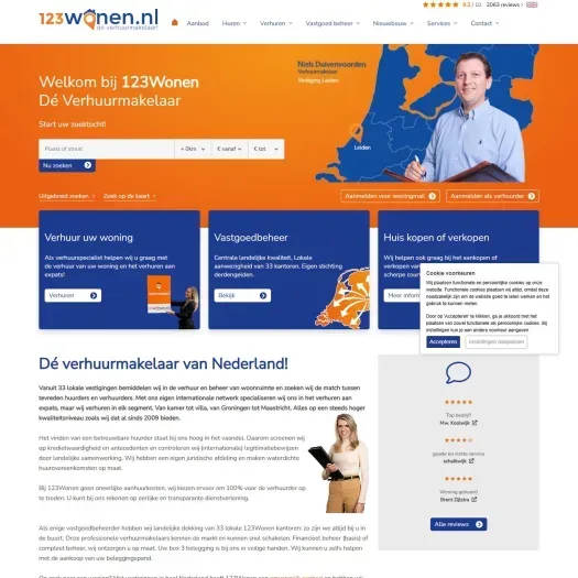 Screenshot van de website van www.123wonen.nl