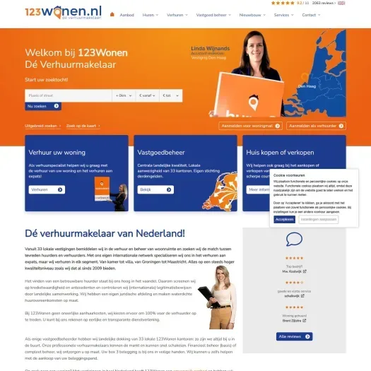 Screenshot van de website van www.123wonen.nl