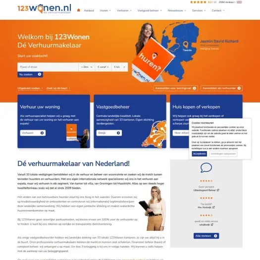 Screenshot van de website van www.123wonen.nl