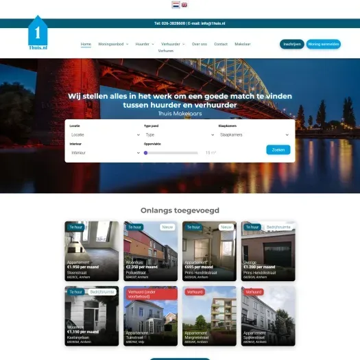 Screenshot van de website van www.1huis.nl