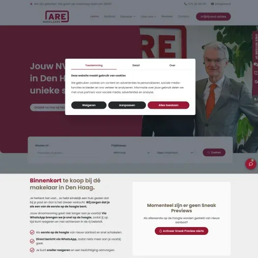 Capture d'écran du site web de www.are.nl