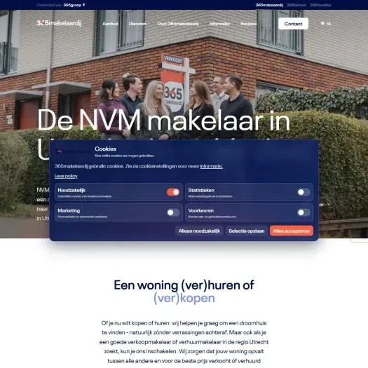 Screenshot van de website van www.365makelaardij.nl