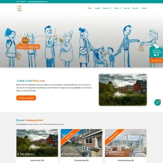 Screenshot van de website van adamgoodstory.com