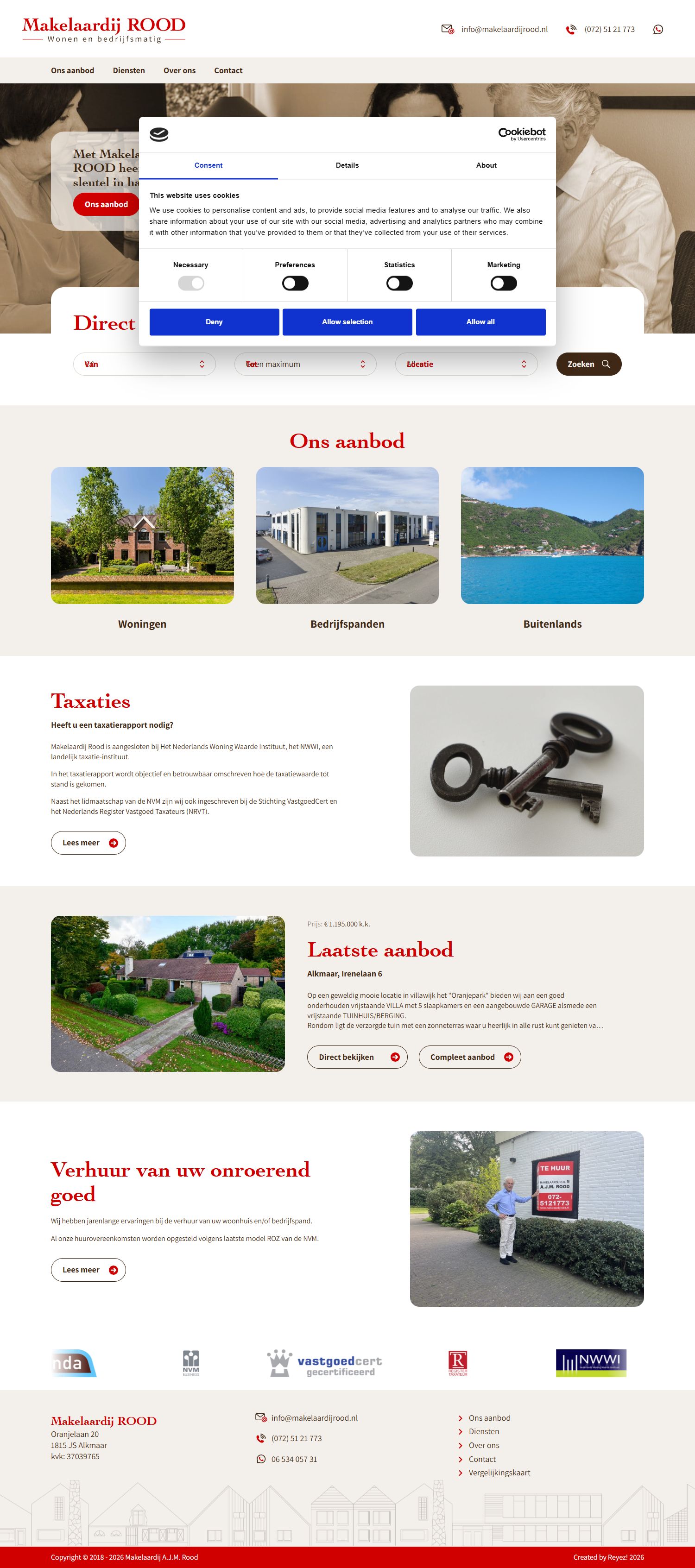 Screenshot of the website of www.makelaardijrood.nl