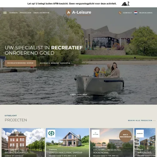 Screenshot van de website van www.aleisure.nl