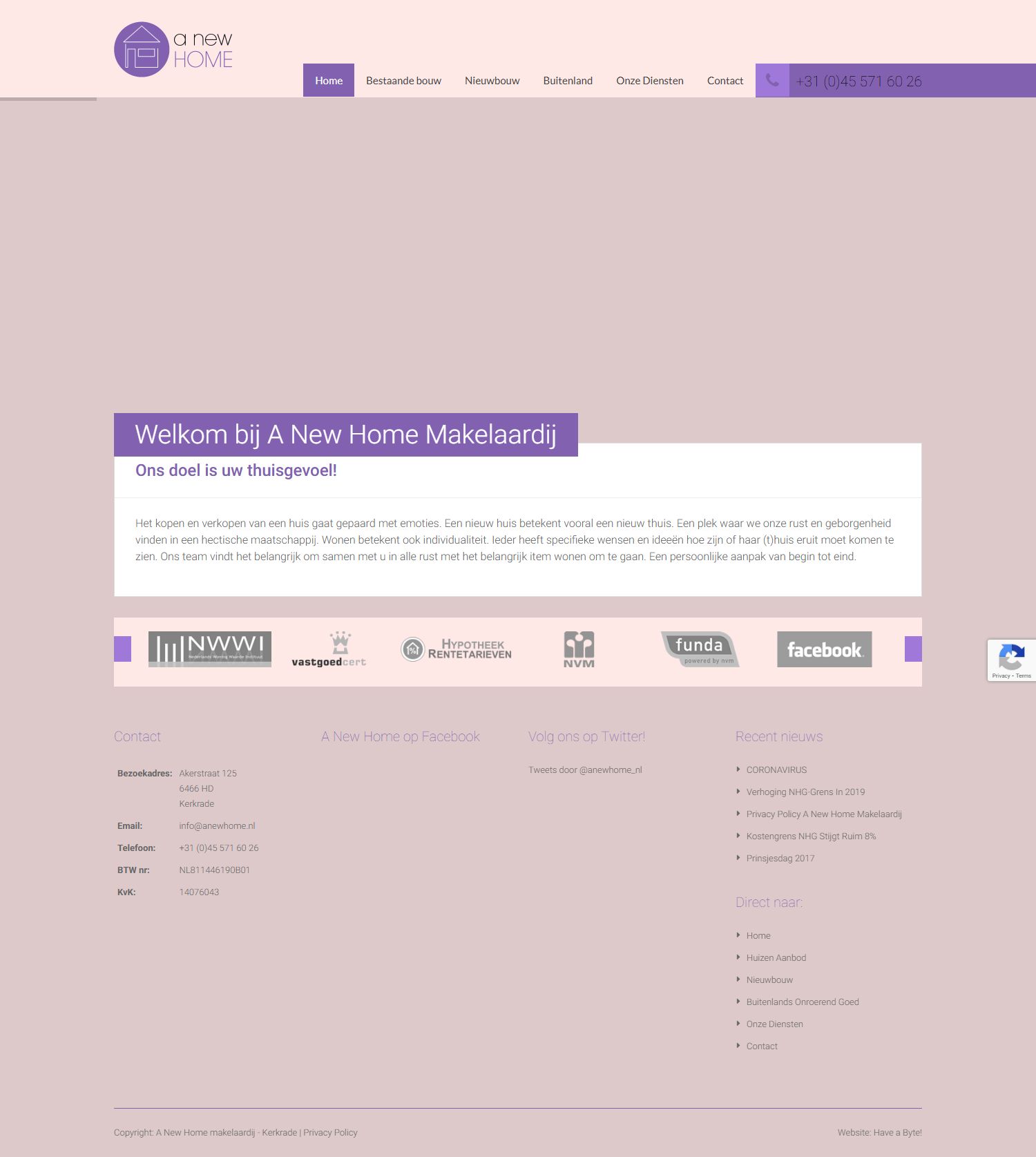 Screenshot der Website von www.anewhome.nl