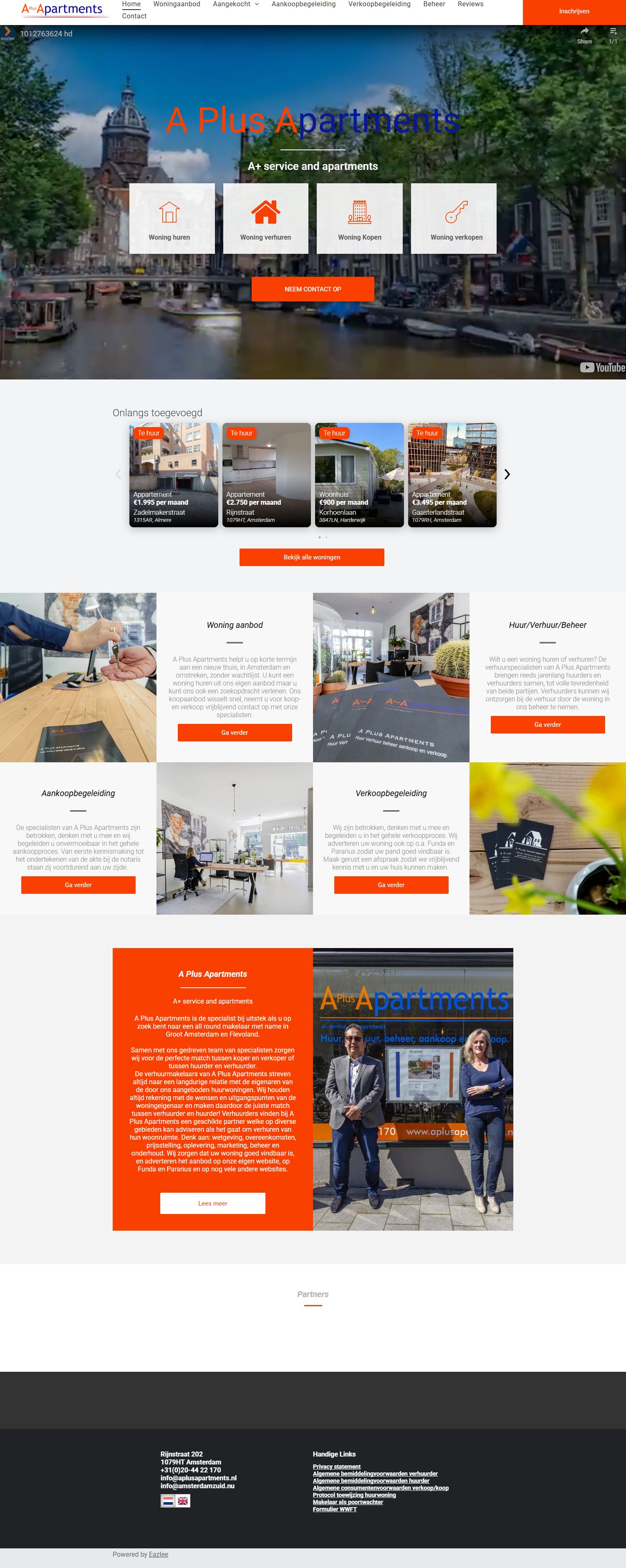 Screenshot der Website von www.aplusapartments.nl