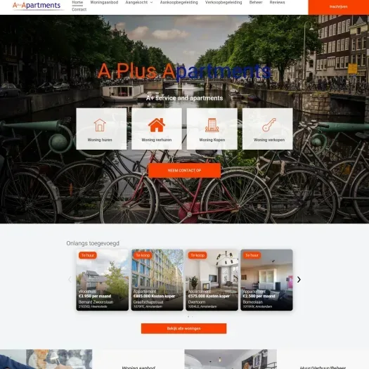 Screenshot van de website van www.aplusapartments.nl