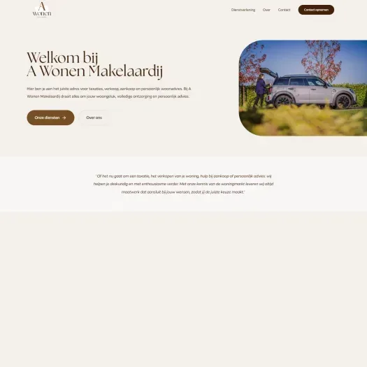 Screenshot van de website van www.awonenmakelaardij.nl