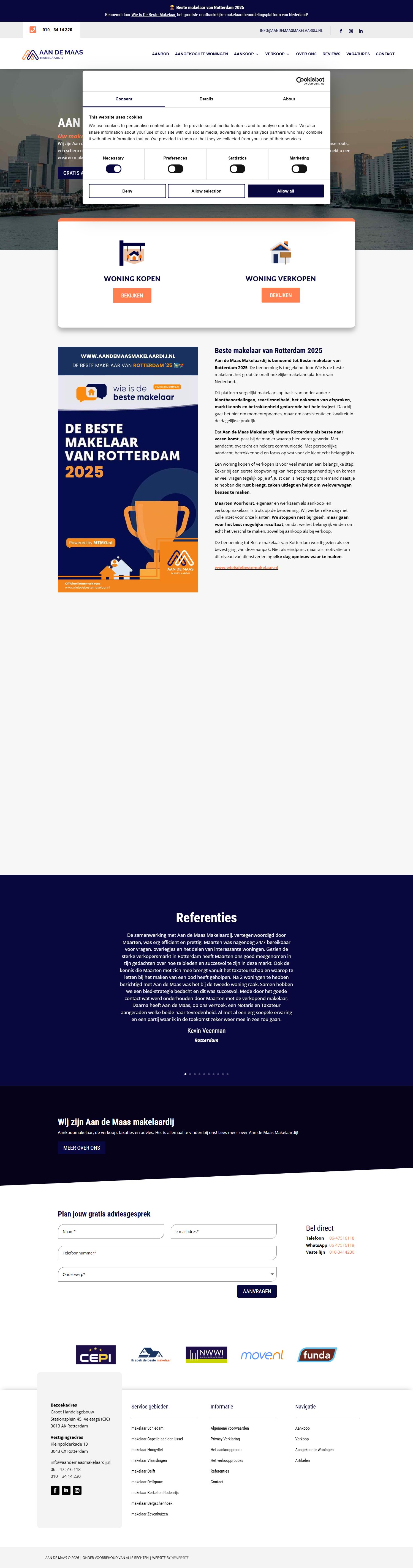 Screenshot der Website von www.aandemaasmakelaardij.nl