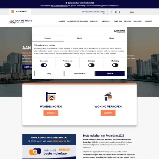 Screenshot of the website of www.aandemaasmakelaardij.nl