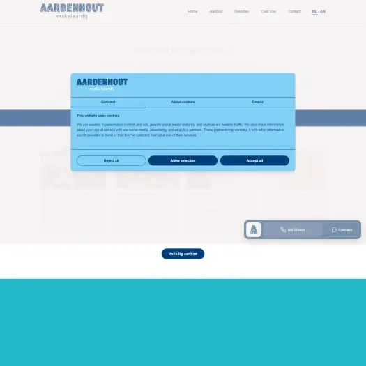 Screenshot of the website of www.aardenhoutmakelaardij.nl