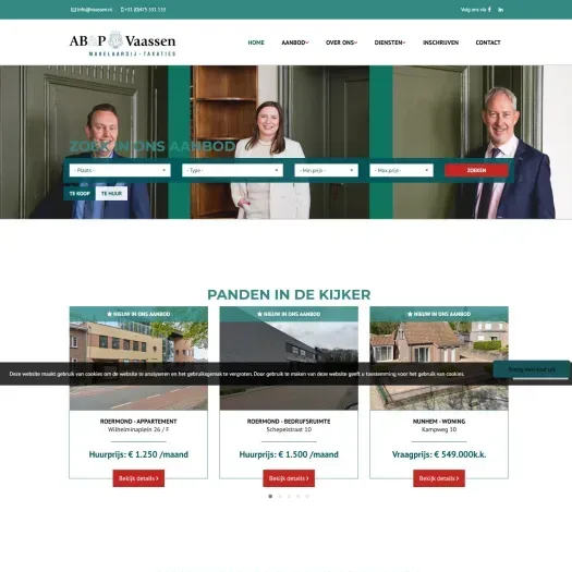 Screenshot van de website van www.vaassen.nl