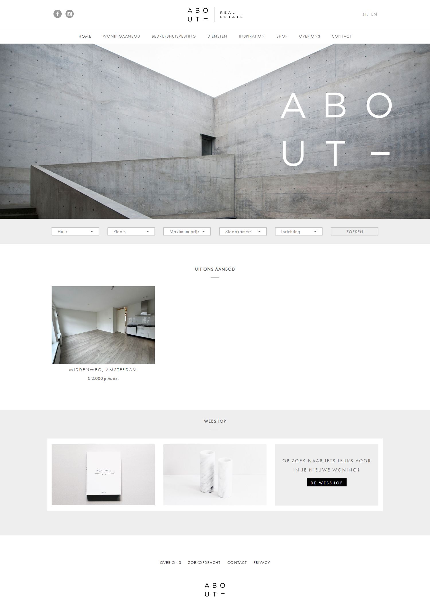 Screenshot van de website van www.aboutrealestate.nl