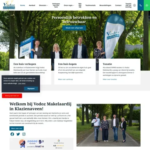 Screenshot van de website van vodoz.nl
