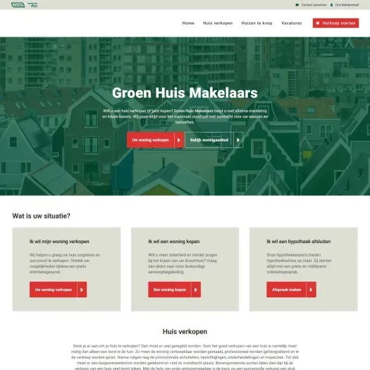 Screenshot van de website van www.groenhuismakelaars.nl