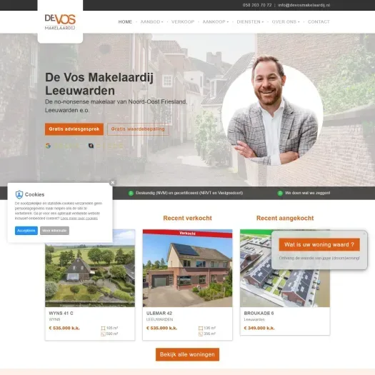 Screenshot van de website van devosmakelaardij.nl