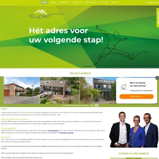 Screenshot van de website van kuper-wonen.nl