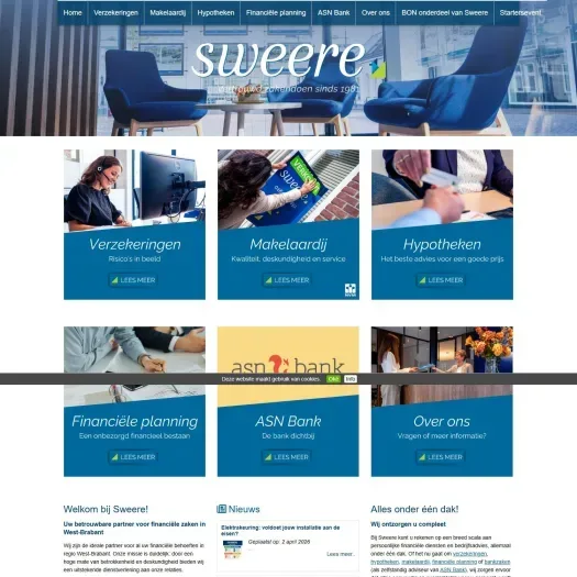 Screenshot van de website van sweere.nl