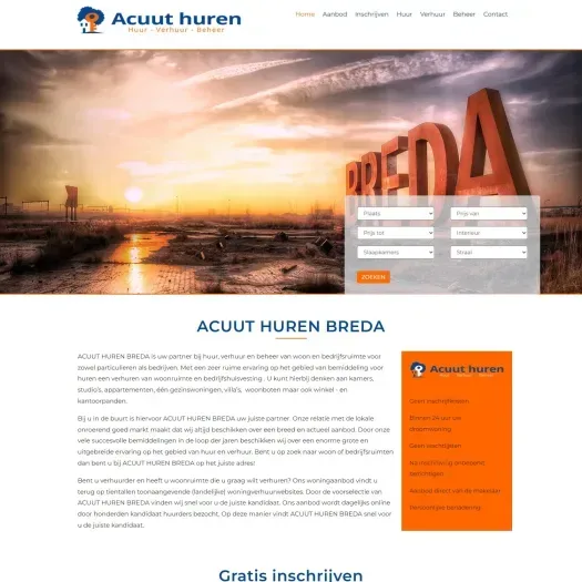 Screenshot van de website van www.acuuthuren.nl