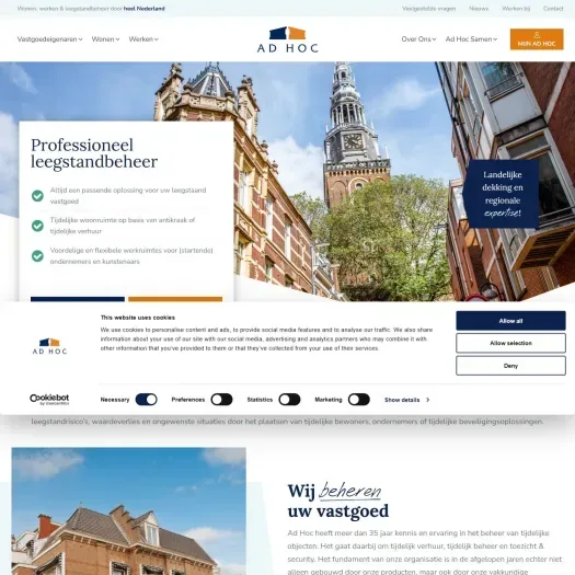 Screenshot der Website von www.adhocbeheer.nl