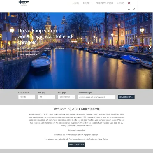 Screenshot van de website van www.addmakelaardij.nl
