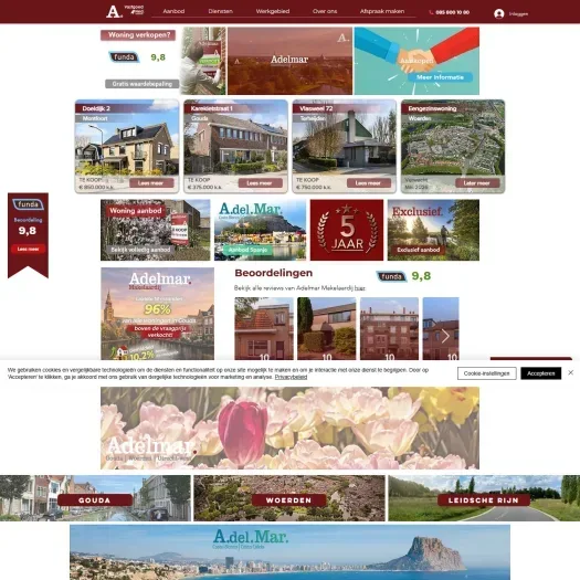 Screenshot van de website van adelmar.nl
