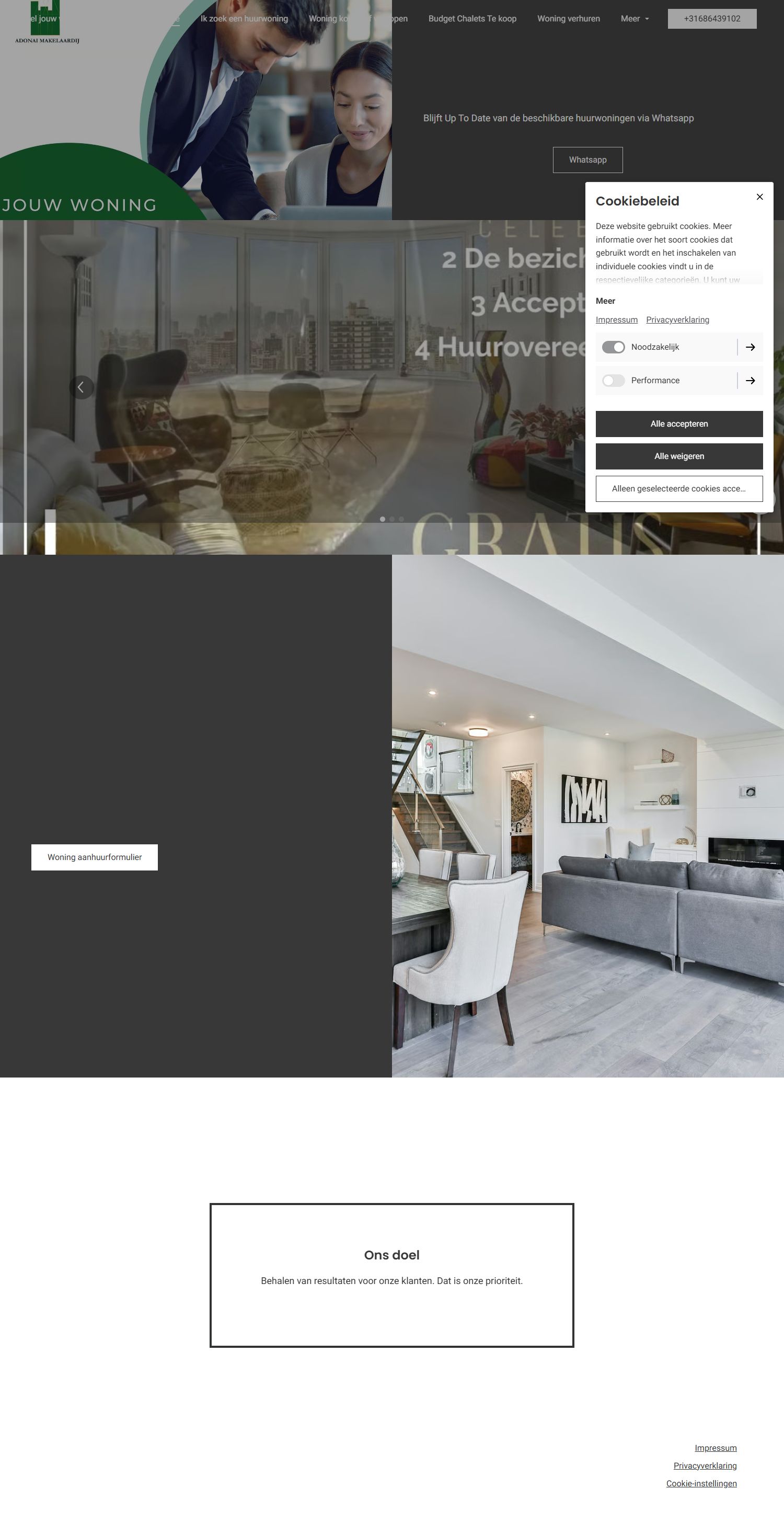 Screenshot of the website of www.adonaimakelaardij.com