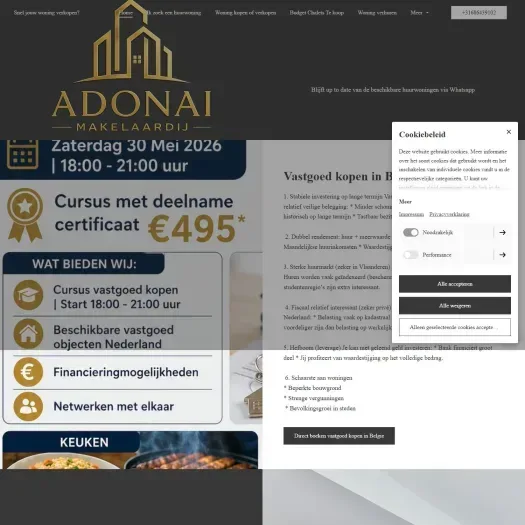 Screenshot der Website von www.adonaimakelaardij.com