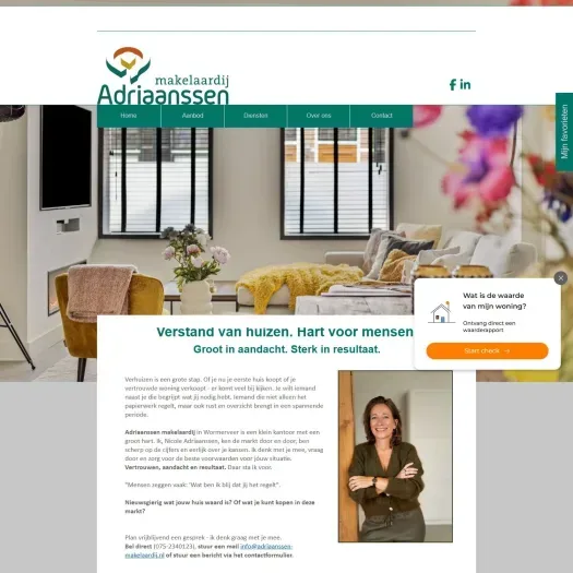 Screenshot van de website van www.adriaanssen-makelaardij.nl
