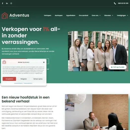 Screenshot van de website van www.adventus.nl