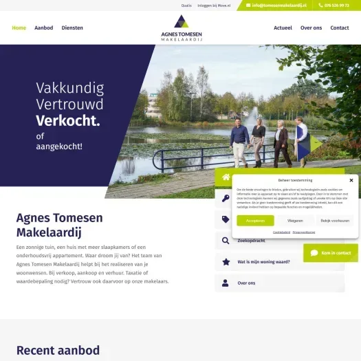 Screenshot van de website van www.tomesenmakelaardij.nl