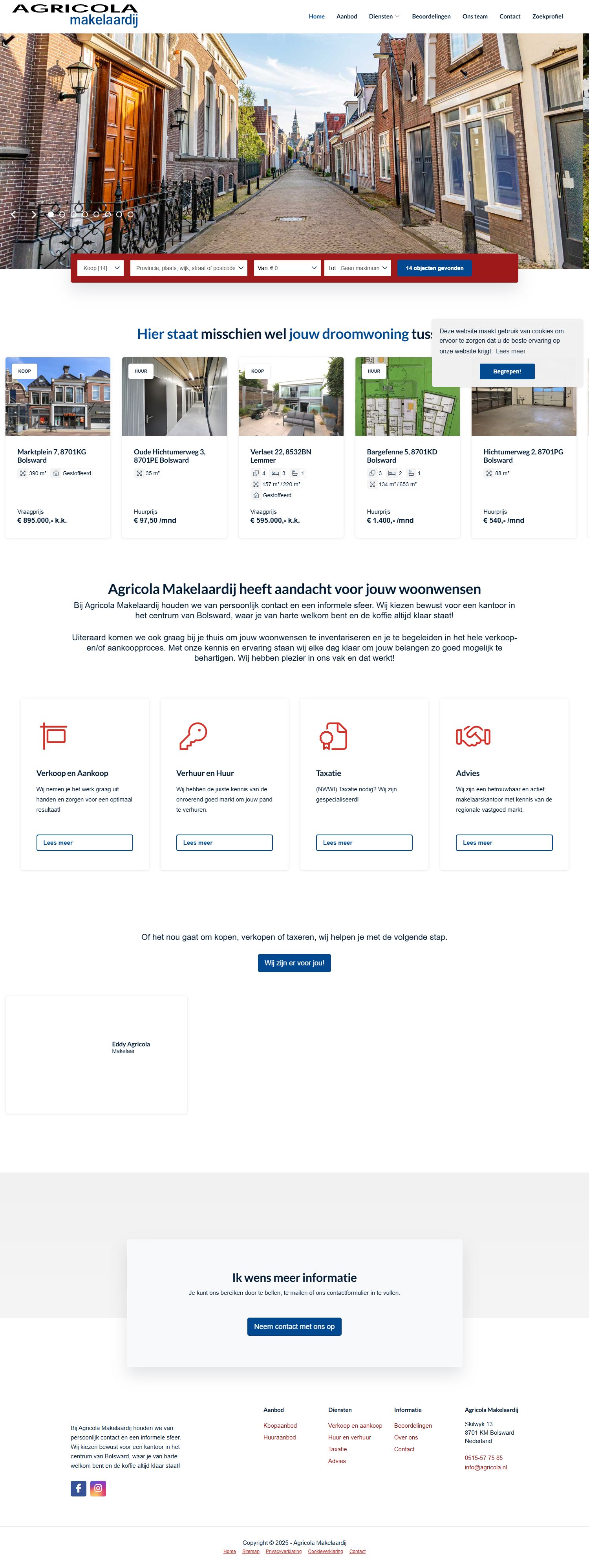 Screenshot der Website von www.agricola.nl