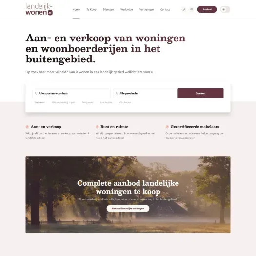 Screenshot van de website van www.landelijk-wonen.nl