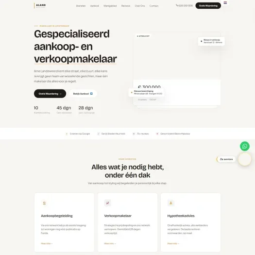 Screenshot van de website van aland.nl