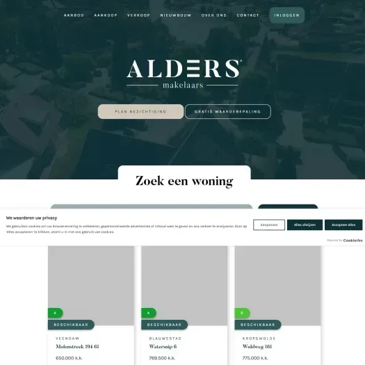 Screenshot van de website van www.alders.nl