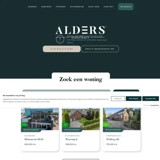 Screenshot van de website van www.alders.nl