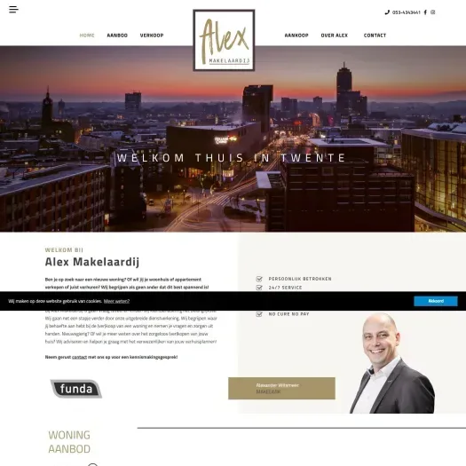 Screenshot of the website of www.alexmakelaardij.nl
