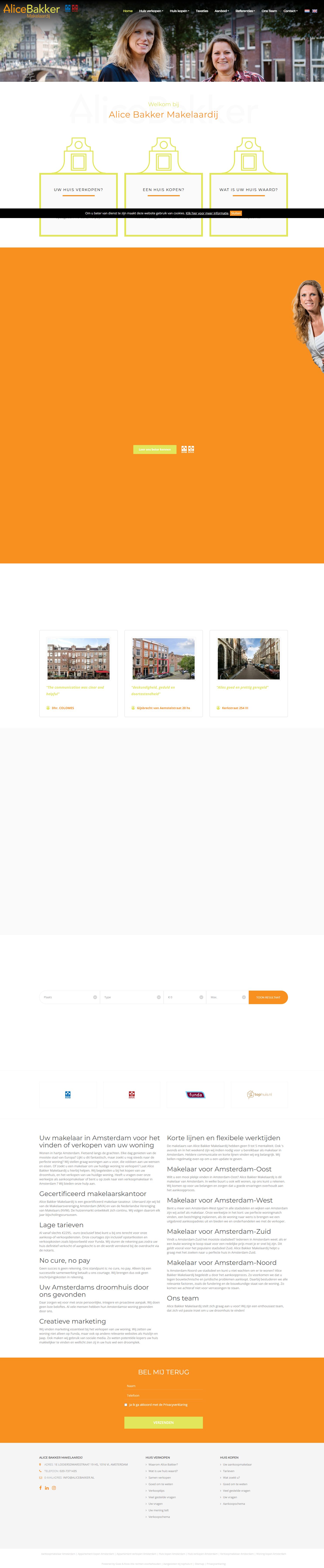 Screenshot van de website van www.alicebakker.nl