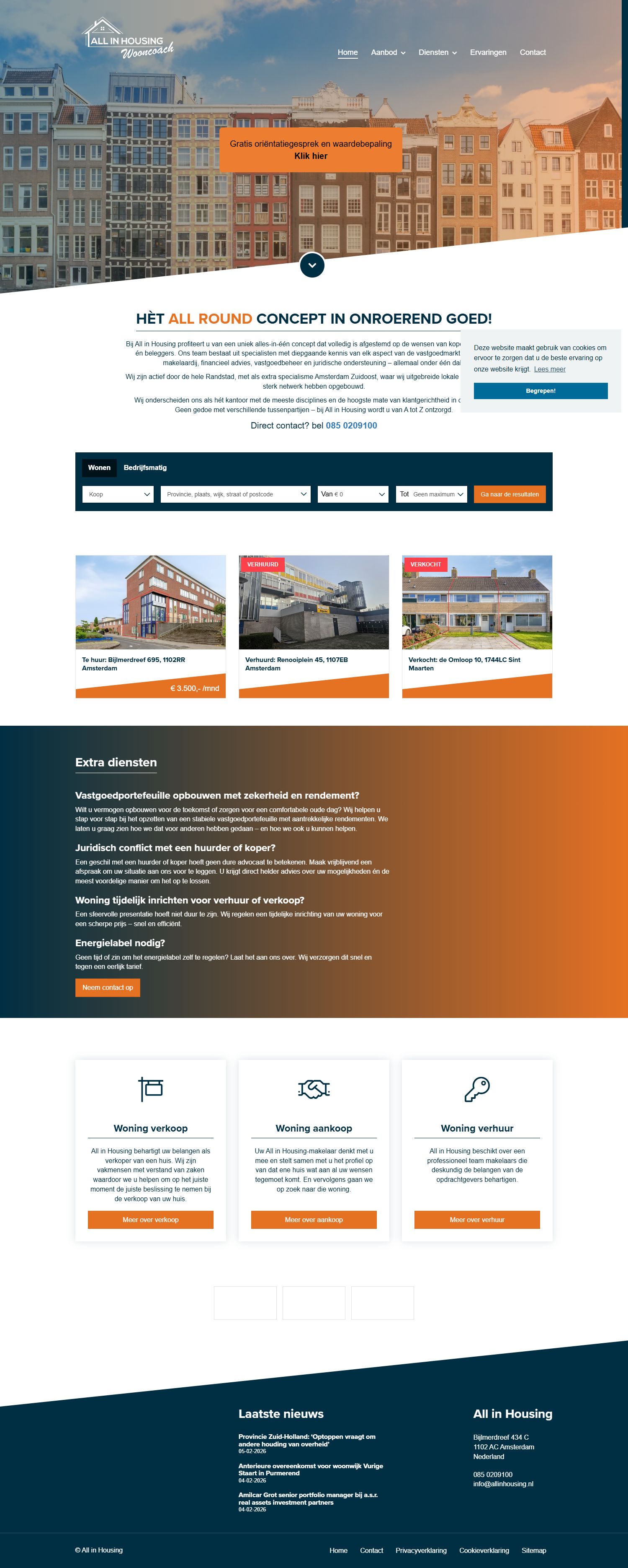 Screenshot of the website of www.allinhousing.nl