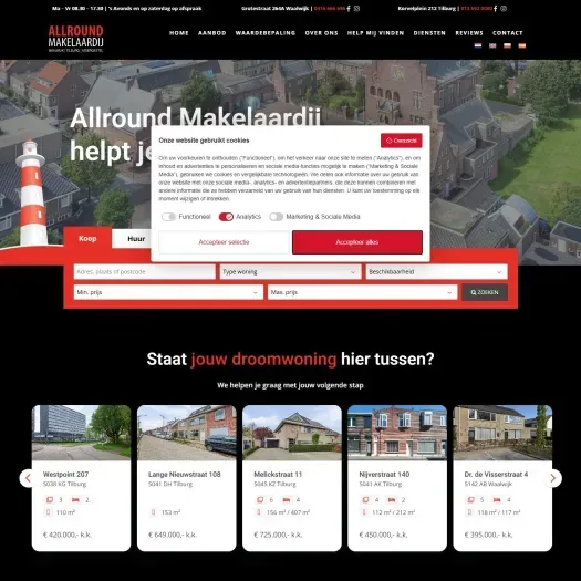 Screenshot van de website van www.allroundmakelaardij.nl