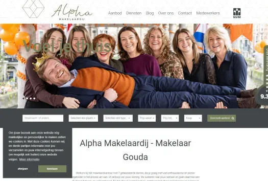 Screenshot van de website van www.alphamakelaardij.nl