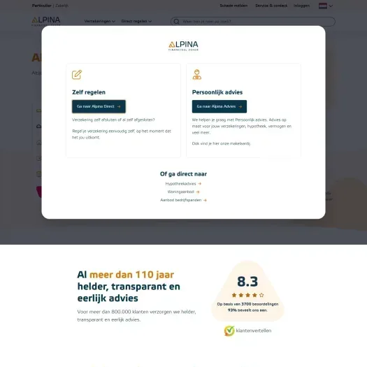 Screenshot van de website van www.alpina.nl
